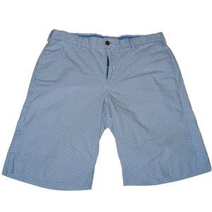 Izod Mens 34 Shorts Blue White Gingham Plaid Cotton Flat Front Chino Preppy
